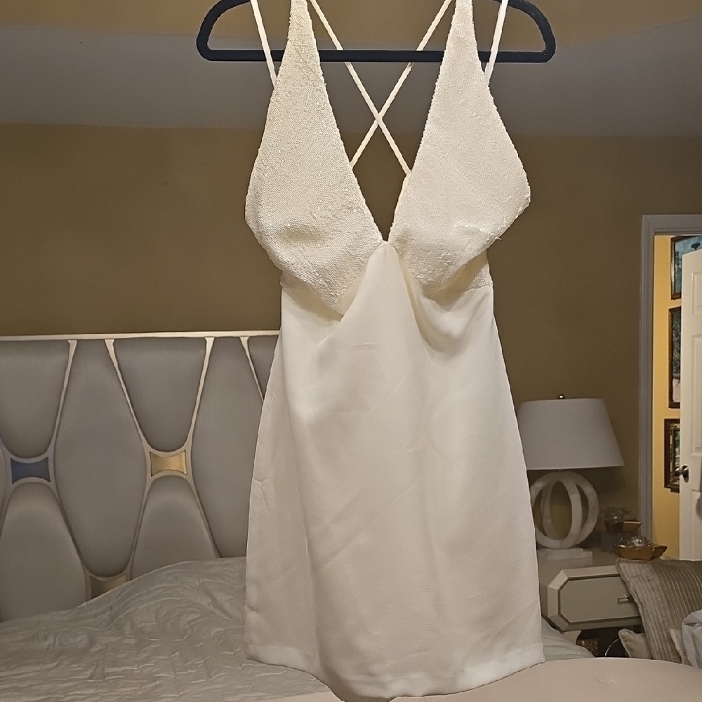 Halston Heritage White Slip Sequin Dress Size 12